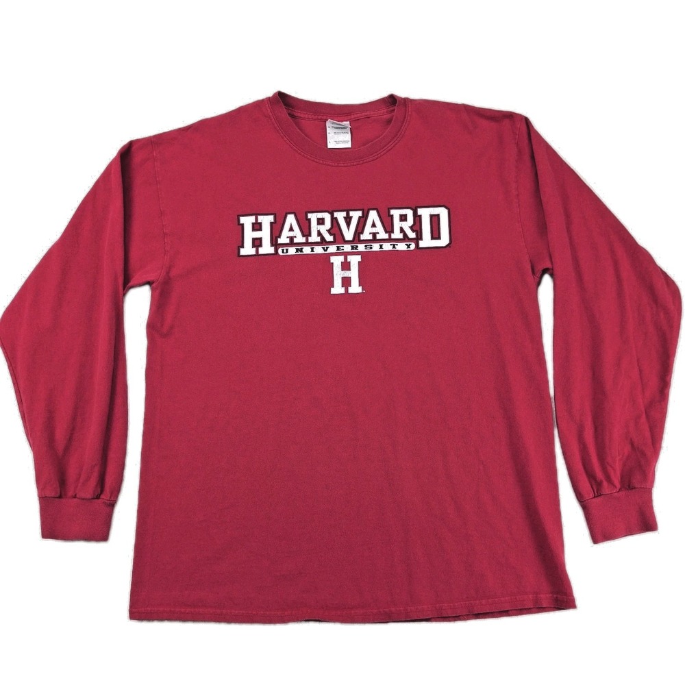 Gildan Harvard University Long Sleeve T-Shirt Men's L 42" Slim Maroon Collegiate - Picture 2 of 7